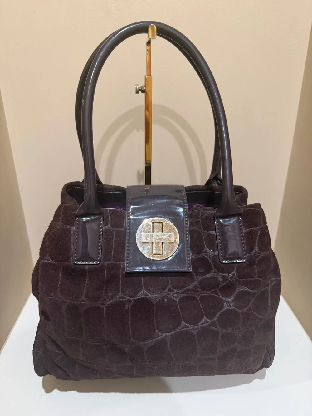 Kate Spade New York Croc 🐊 Embossed Suede Patent leather satchel bag